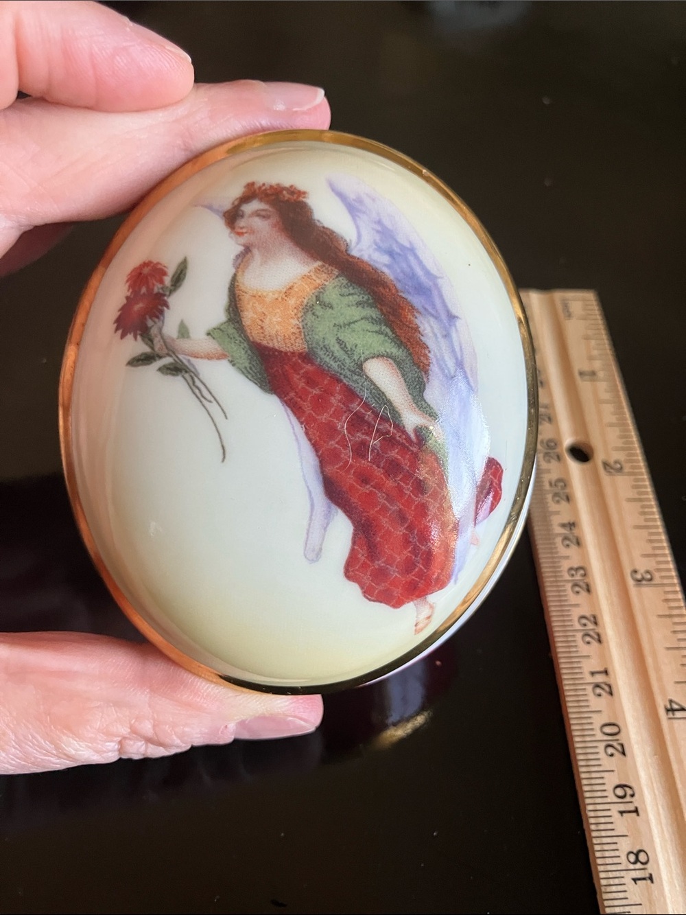 Victorian Angel Porcelain Trinket Box - Floral Motif